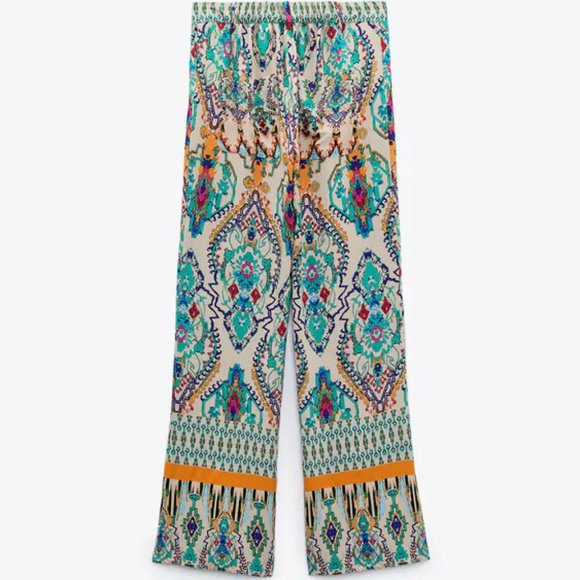 ZARA Boho Printed Flared Wide Leg High Waisted Trousers Pants NWT RRP$109 - Picture 14 of 16